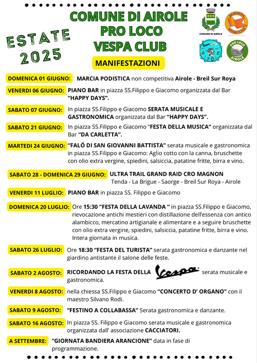 Estate 2025 ad Airole: Programma delle Manifestazioni